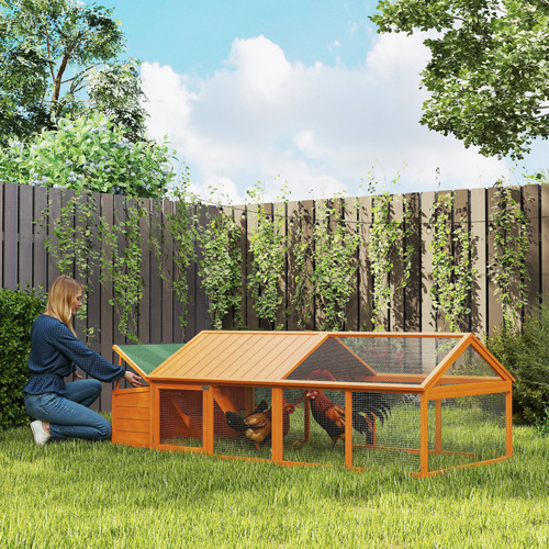 PawHut Wooden Chicken Coop with Nesting Box, Openable Roof, for 4-8 Chickens