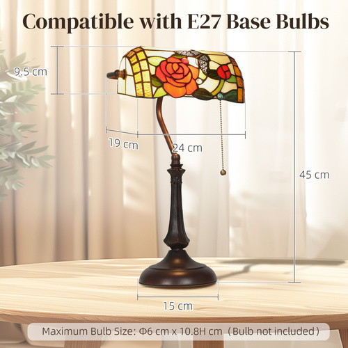 HOMCOM Tiffany-Style Rose and Butterfly Table Lamp - Multi