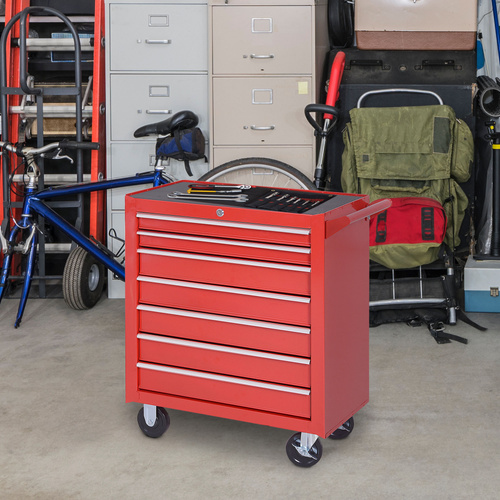 DURHAND 7-Drawer Tool Box on Wheels Tool Cabinet 150 Load with Lockable Swivel Castors, Red