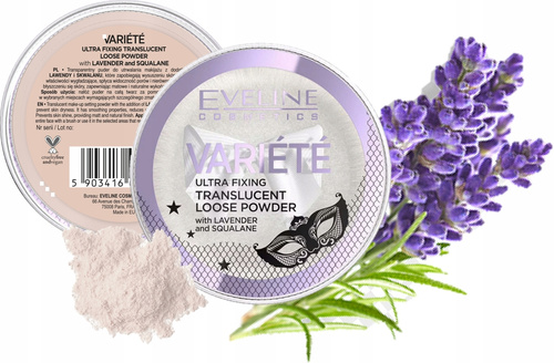 Eveline Variete Ultra Fixing Transparentny Sypki Puder do Twarzy z Matowym Wykończeniem Lavenda Skwalan 6ml