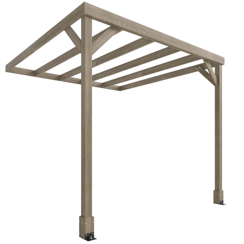 Outsunny Lean-To Wooden Pergola Kit, Decorative Garden Gazebo with Stable Structure and Concrete Anchors, 2.4 x 2.4m, Light Brown