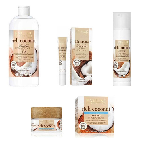 Eveline Rich Coconut Kokosowy Multi-Nawilżający Zestaw do twarzy Pianka do Mycia + Tonik + Krem do Twarzy + Krem pod Oczy