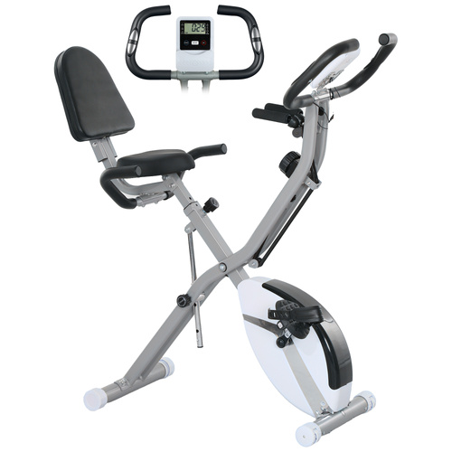 SPORTNOW Five-in-one Foldable Exercise Bike, Stationary Bike with Arm Workout Bands, LDC Monitor, Phone Holder, White