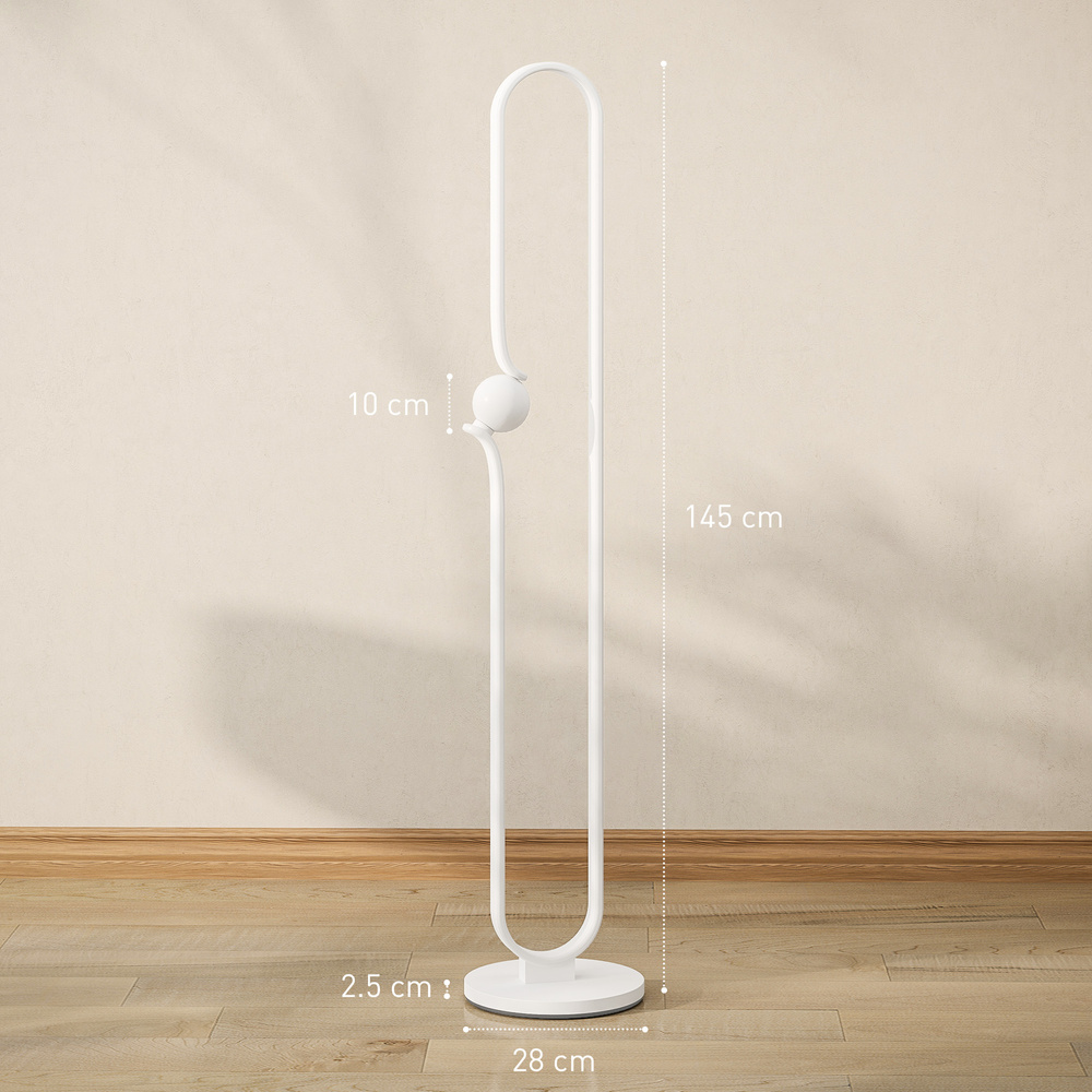 HOMCOM LED Floor Lamp, Dimmable Floor Standing Lamp with Glass Night Light, Foot Switch for Living Room, Bedroom, Office, White