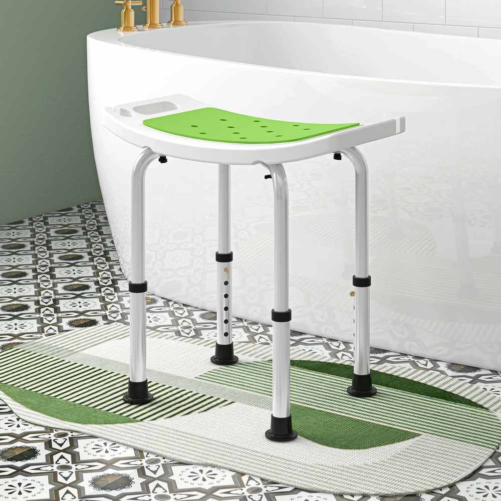 HOMCOM Shower Chair, Adjustable Height Shower Stool with Aluminium Frame and Non-Slip Feet, Bathtub Stool Seat for Elderly Disabled Handicap, Green