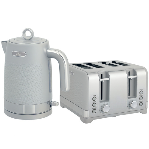HOMCOM Sleek Textured Kettle and Four-Slice Toaster Set - Grey