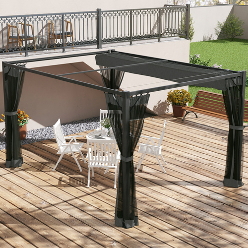 Outsunny 3 x 4m Aluminium Frame Pergola, with Retractable Roof - Dark Grey