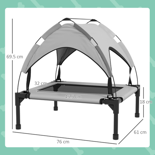 PawHut Cooling Raised Pet Bed w/ Washable Breathable Mesh, for Small Medium Dogs, 76 x 61 x 69.5cm - Light Grey