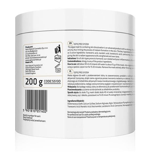 Apis Professional DepiQ Pro System Depigmentująca Maska Algowa z A-arbutyną 1% i Kompleksem Rozjaśniającym 1% 200g
