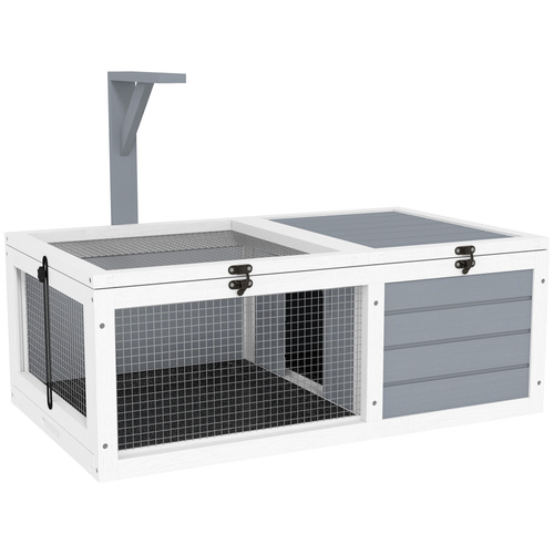 PawHut Wooden Tortoise Enclosure, Tortoise House w/ Lamp Holder, for Outdoor, Indoor, Light Grey