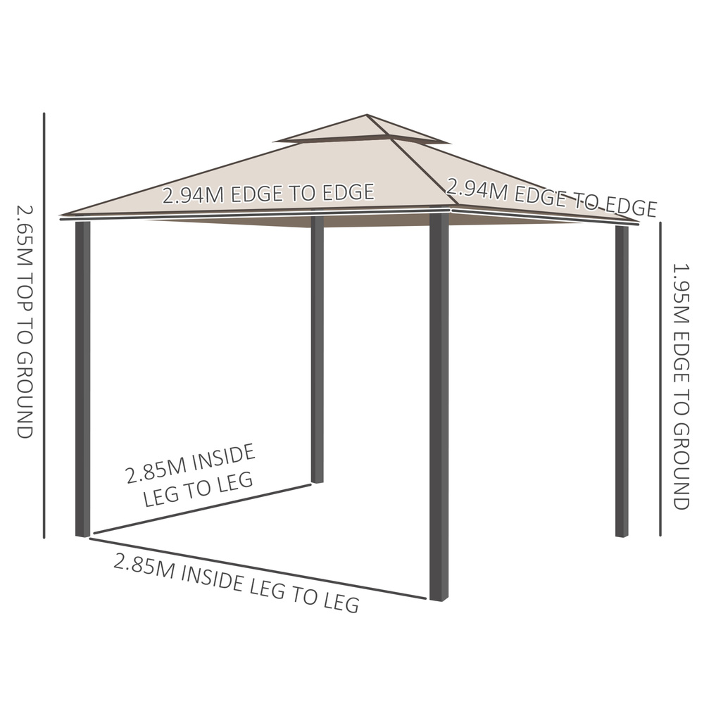 Outsunny Outdoor Gazebo, 2-tier Roof W/Netting, 295L x 295W x 263Hcm-Taupe