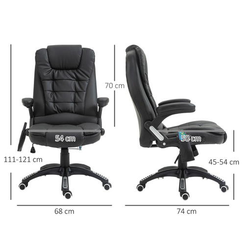 HOMCOM 6-Point Massage Office Chair with Seat Heated for Home Office, PU Leather High Back Executive Desk Chair with Adjustable Height and 360° Swivel for Work Study, Black