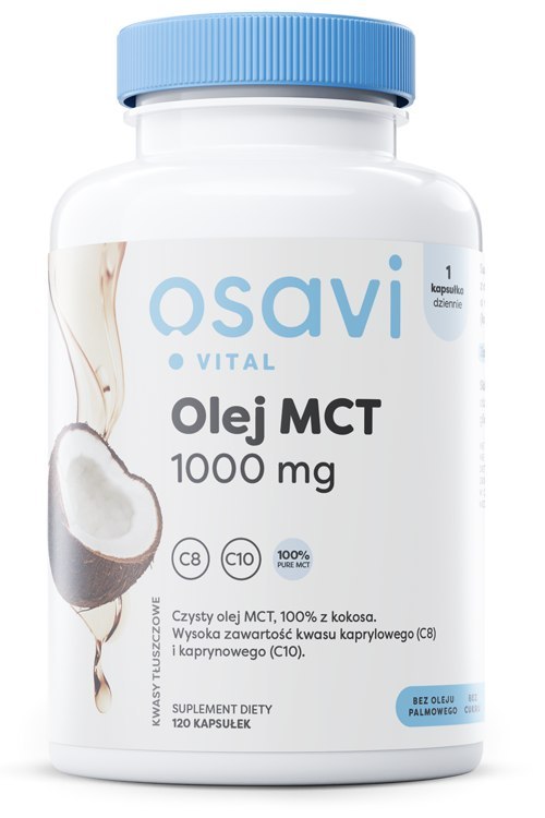 Osavi MCT Oil 1000mg Wspomaga Zdrową Masę Ciała i Utrzymanie Prawidłowego Poziomu Energii 120 Kapsułek