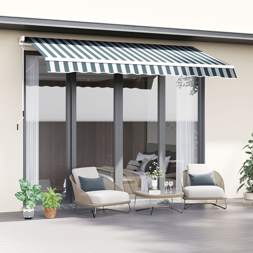 Outsunny Retractable Awning, 2.5x2 m-Dark Green/White