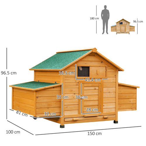 PawHut Wooden Chicken Coop with Nesting Boxes, Tray, for 2-4 Chickens, Yellow