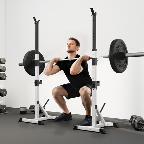 HOMCOM Weights Bar Barbell Rack Squat Stand Adjustable Portable Weight Lifting Max Load 200kg, Suitable For Home Gym Training Work Out