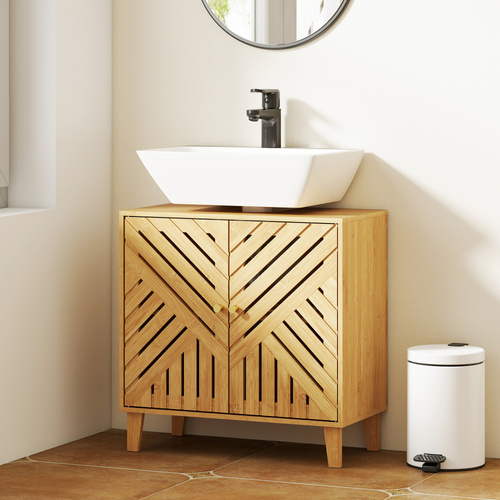 HOMCOM Bamboo Bathroom Under Sink Cabinet with Adjustable Shelf for Basin without Pedestal - Natural