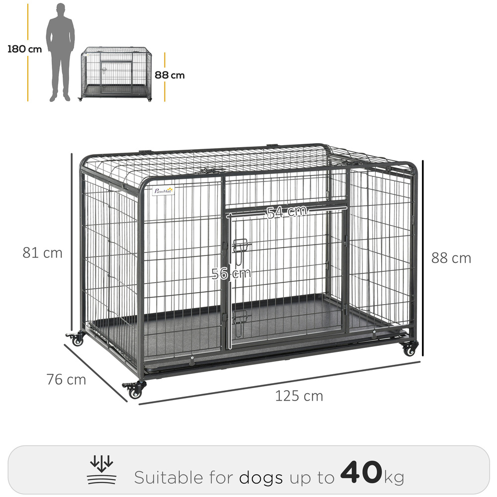 PawHut Metal Dog Cage Kennel Locking Door & Wheels Removable Tray Openable Top For Extra Large Pets 125 x 76 x 81 cm