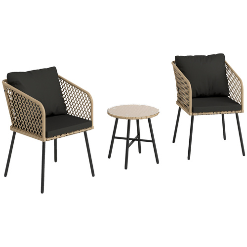 Outsunny Three-Piece Cut-Out Rattan Chair and Table Set - Brown/Black