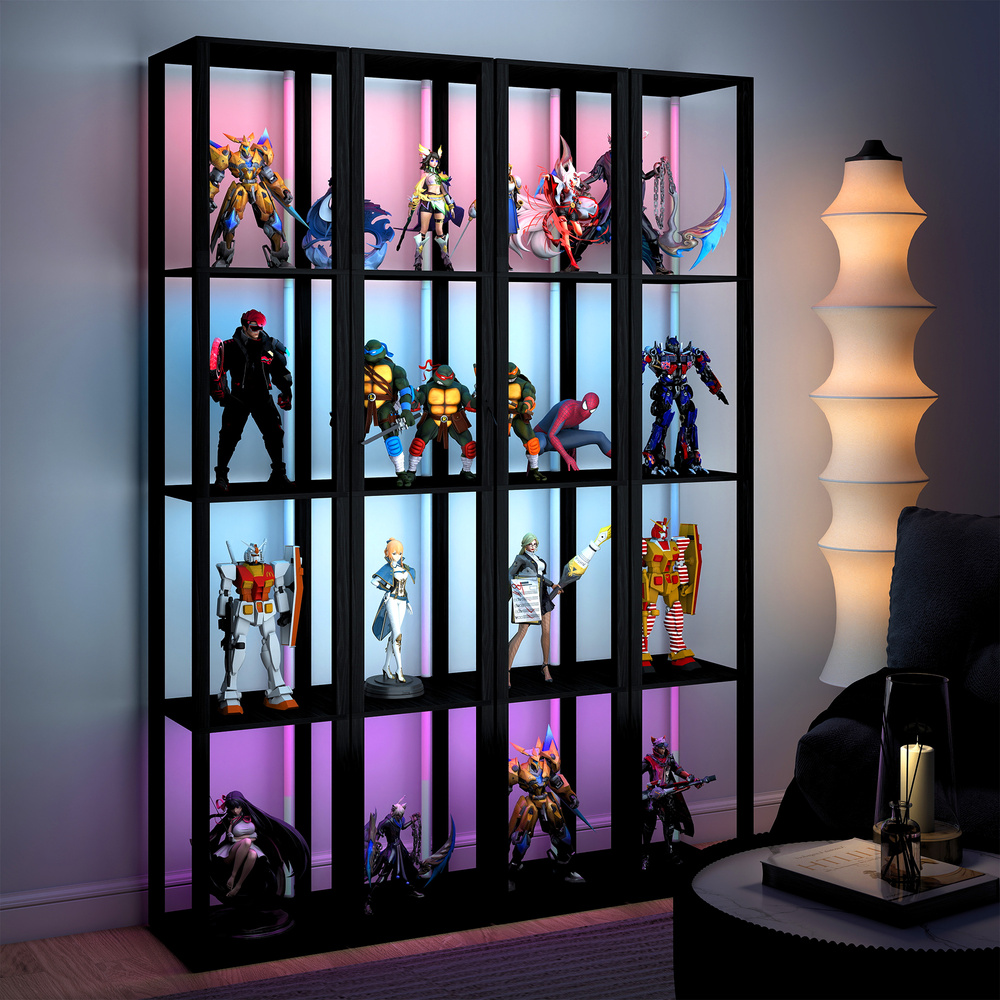 HOMCOM RGB LED Floor Lamp with Shelves, Modern Dimmable Standing Lamp with Remote Control, Adjustable Brightness & Speed for Living Room, Bedroom, Office, Black