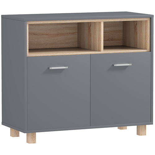HOMCOM Freestanding Bathroom Cabinet, Bathroom Storage Unit, Bathroom Storage Cabinet with Open Compartments and Double Doors