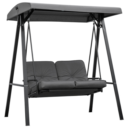 Outsunny 2 Seater Garden Swing Chair with Adjustable Tilting Canopy, Outdoor Hammock Bench with Steel Frame for Patio, Grey
