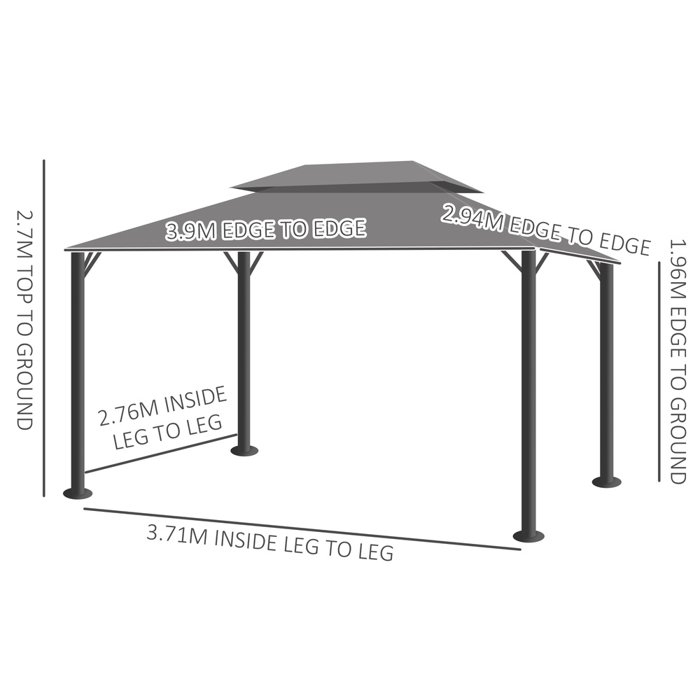 Outsunny 3 x 4m Aluminium Garden Gazebo, Marquee Canopy Shelter Pavilion Party Tent with Nets and Curtains for Garden and Deck, Light Grey