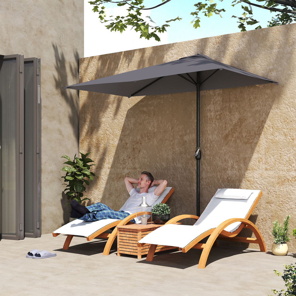 Outsunny Balcony Half Parasol Semi Round Umbrella Patio Crank Handle (2.3 m, Grey)- NO BASE INCLUDED