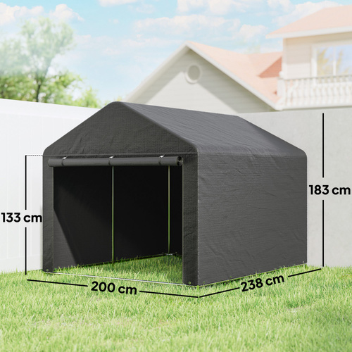 Outsunny 6.6 x 7.8ft Outdoor Garden Storage Shed, Waterproof Bike Tent with Roll-up Zipper Door, Galvanised Metal Frame, Portable Shed Shelter Carport for Motorcycle Garden Tools, Dark Grey