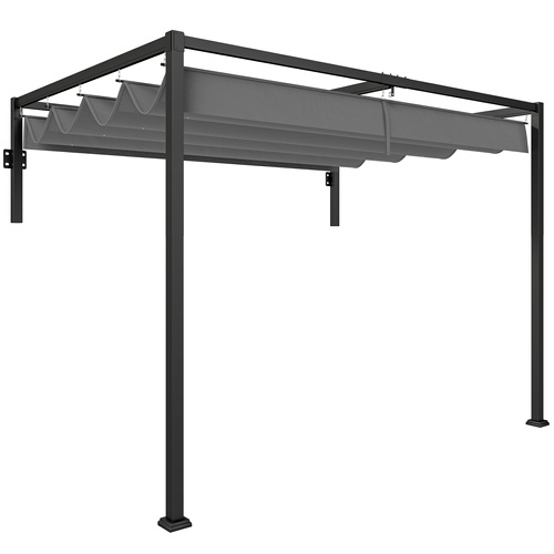 Outsunny 2 x 3(m) Lean To Steel Pergola, with Moving Fabric Canopy - Dark Grey