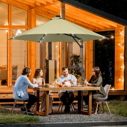 Outsunny 3(m) Solar LED Cantilever Parasol - Beige