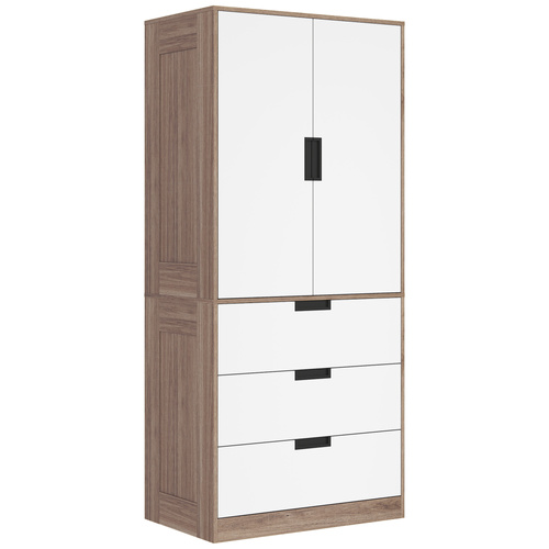 HOMCOM Two Door, Two Drawer Wardrobe - White/Brown