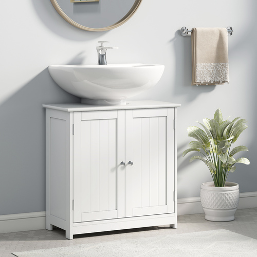 kleankin Under Sink Bathroom Cabinet, Freestanding Under Sink Cabinet with 2 Doors and Adjustable Shelf for Basin without or with Pedestal, White