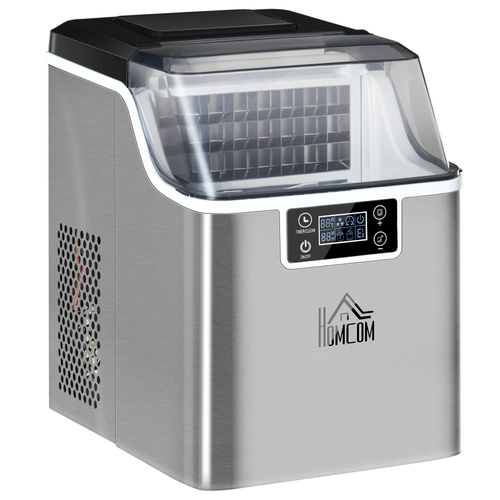 HOMCOM 3.2L Compact Ice Machine, with LCD Screen and Accessories - Silver-Tone