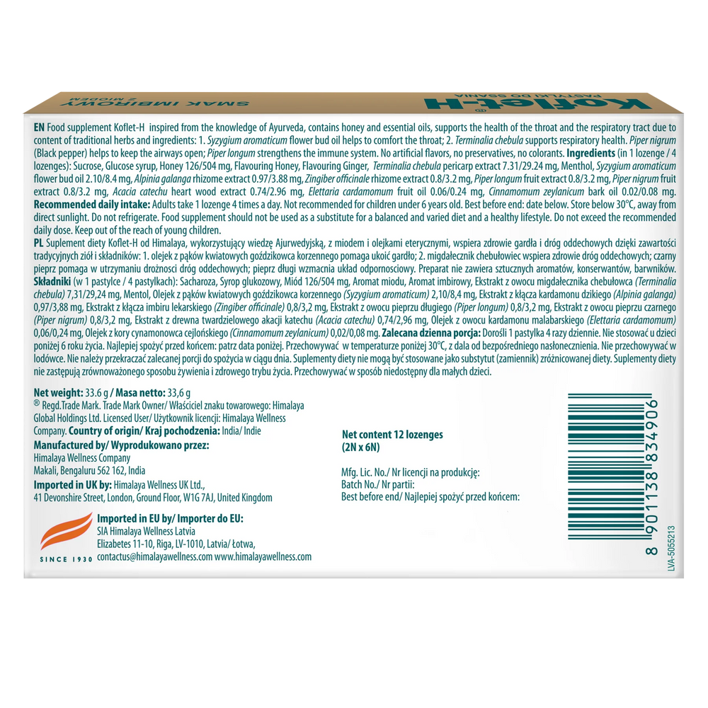 Himalaya Koflet-H Ginger Supports Respiratory Health 12 Lozenges