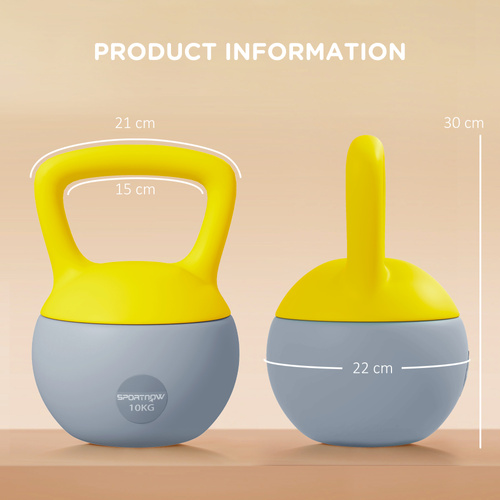 SPORTNOW 10KG Soft Kettlebell, Kettlebell with Non-Slip Handle for Home Gym, Weight Lifting, Strength Training, Yellow/Grey