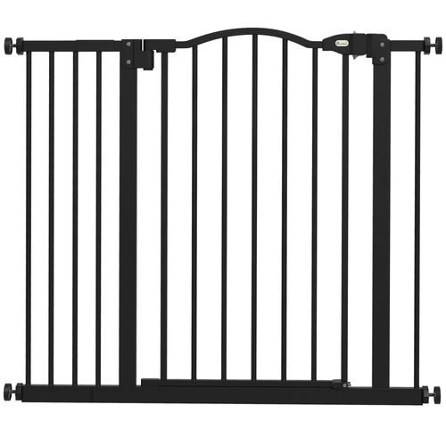 PawHut Metal 74-94cm Adjustable Pet Gate Safety Barrier w/ Auto-Close Door Black