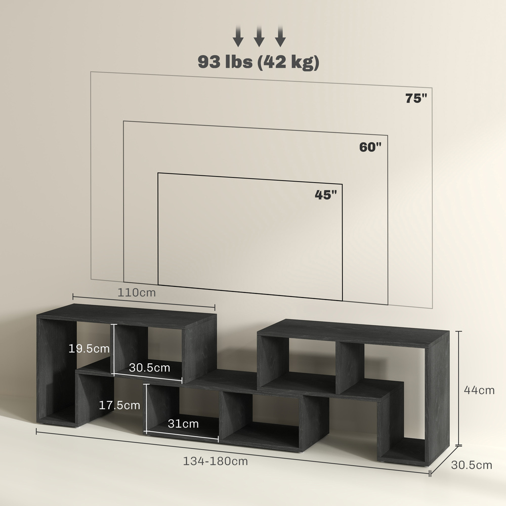 HOMCOM Three-Block Modular TV Stand - Black Wood-Effect
