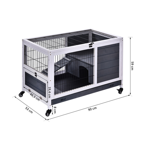 PawHut Rabbits Indoor Fir Wood Lift-Top Hutch Guinea Pigs Hutches-Grey and White