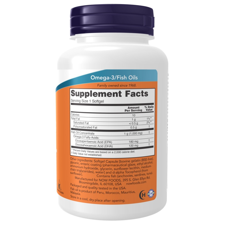 Now Foods Omega-3 Enteric Coated 180 Softgels