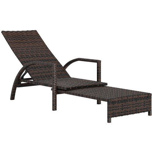 Outsunny Reclining Rattan Lounger, with Extending Footrest - Brown