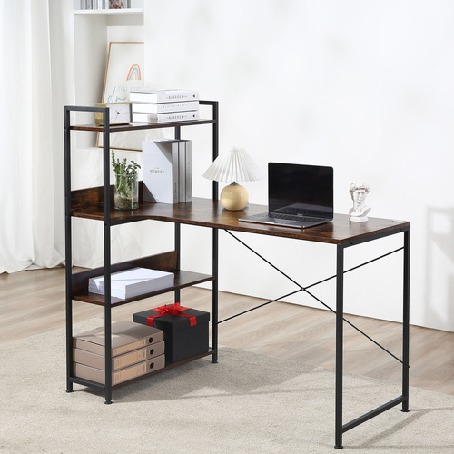 HOMCOM Office Desk with Storage Shelves, 120 CM Computer Desk, Industrial Study Table with Metal Frame for Home Office Small Space, Rustic Brown