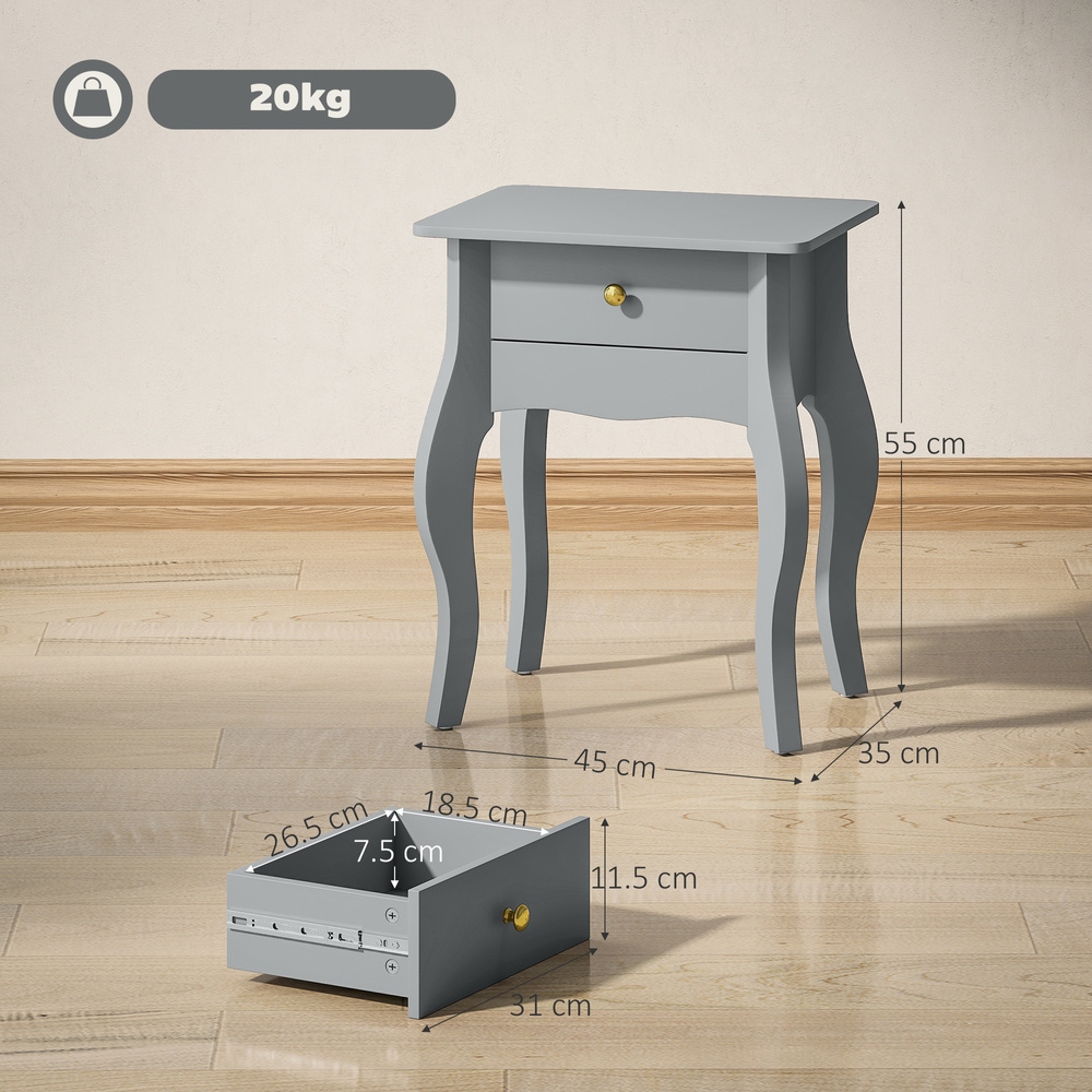 HOMCOM French Style Side Table with Drawer - Grey