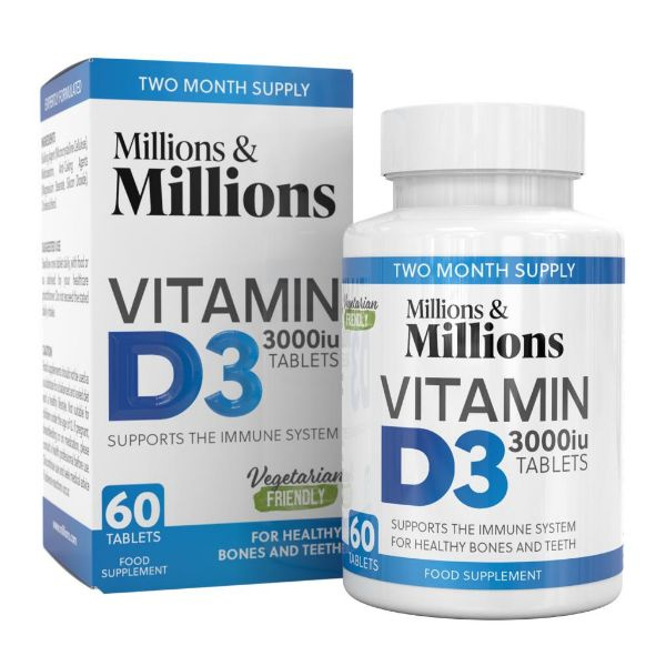 Millions and Millions Vitamin D3 3000 iu for Bones Muscles and Teeth 60 Tablets
