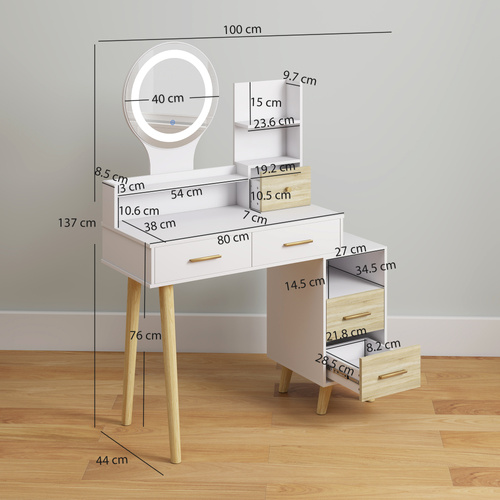 HOMCOM Elegant Dressing Table, with Storage - White