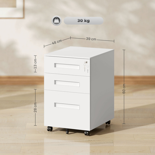 Vinsetto Three-Drawer Steel Filing Cabinet - White