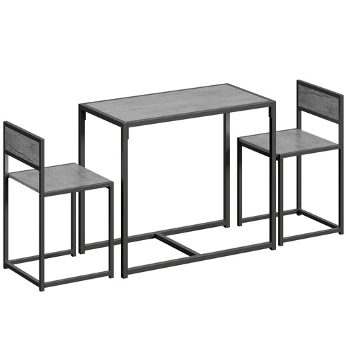 HOMCOM 3 Piece Table Stool Set - Charcoal Grey Wood-Effect