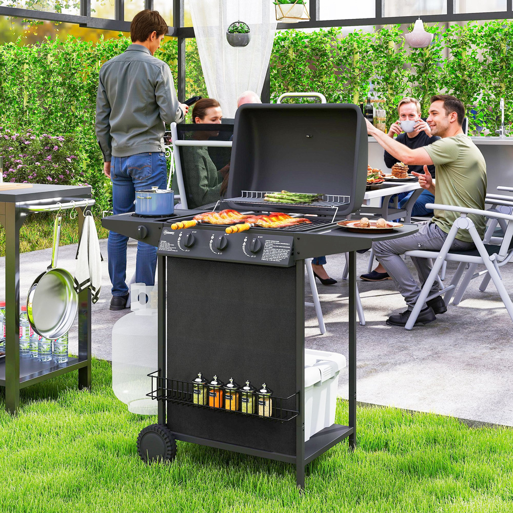 Outsunny Four Burner Gas Grill BBQ - Black