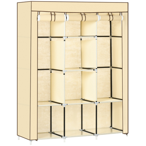 HOMCOM Fabric Wardrobe, with Rails and Shelves - Beige