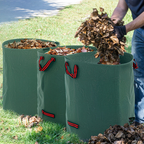 Outsunny Garden Waste Bags, 272L x 3 Heavy Duty Garden Bags, Foldable and Reusable Waste Sacks with Handles for Loading Leaf, Trash, Debris, Green